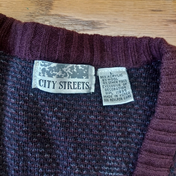 City Streets Mens Cardigan  Sweater Sz L Boxy Leather Knit Grunge 80's Vintage - Picture 4 of 10